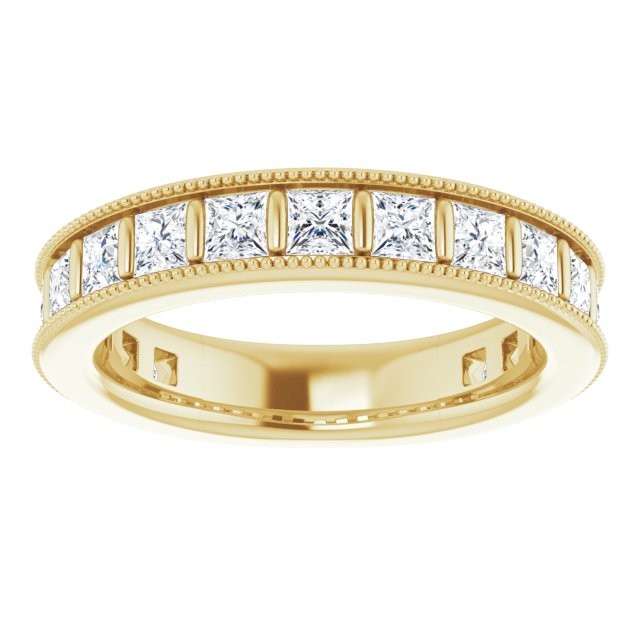14K Gold Square Natural Diamond Milgrain Edge Anniversary Band – 1–2 3/8 CTW - Yellow Gold - view 3
