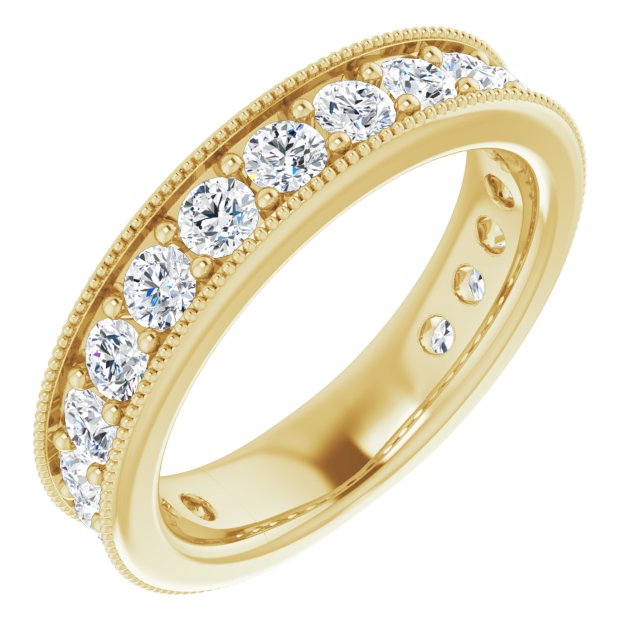 14K Gold Round Natural Diamond Milgrain Edge Anniversary Band – 1/2–1 5/8 CTW - Yellow Gold