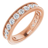 14K Gold Round Natural Diamond Milgrain Edge Anniversary Band – 1/2–1 5/8 CTW - Rose Gold