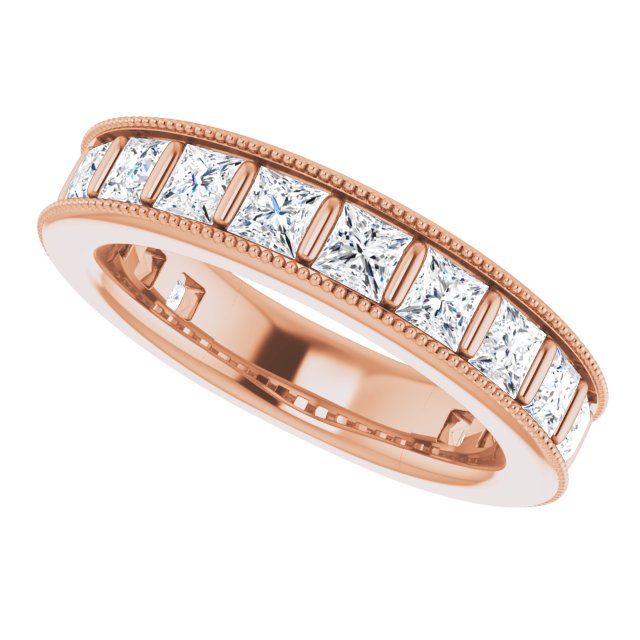 14K Gold Square Natural Diamond Milgrain Edge Anniversary Band – 1–2 3/8 CTW - Rose Gold - view 5