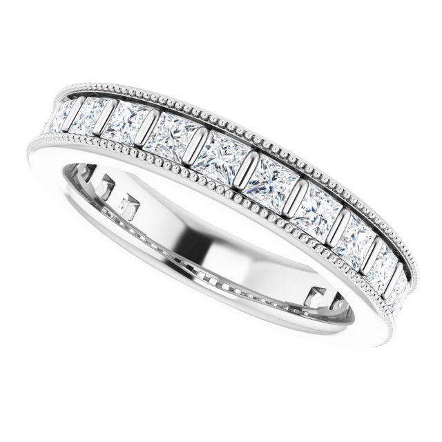 14K Gold Square Natural Diamond Milgrain Edge Anniversary Band – 1–2 3/8 CTW - White Gold - view 5