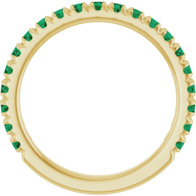 14K Gold Round Natural Emerald French-Set Anniversary Band - Yellow Gold - view 2