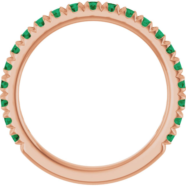 14K Gold Round Lab-Grown Emerald French-Set Anniversary Band - Rose Gold - view 2