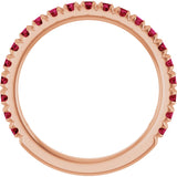14K Gold Round Lab-Grown Ruby French-Set Anniversary Band - Rose Gold - view 2