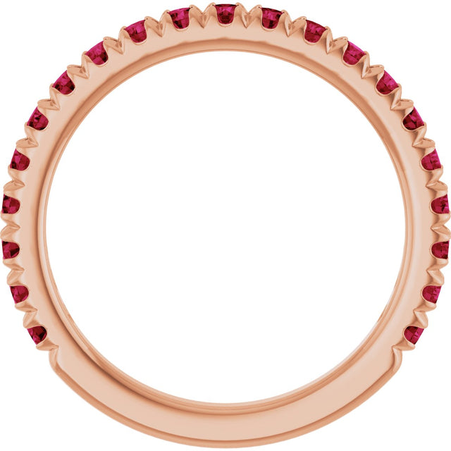 14K Gold Round Natural Ruby French-Set Anniversary Band - Rose Gold - view 2