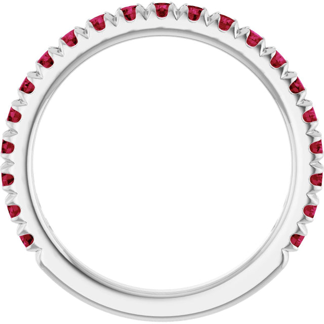 Platinum Round Natural Ruby French-Set Anniversary Band - view 2