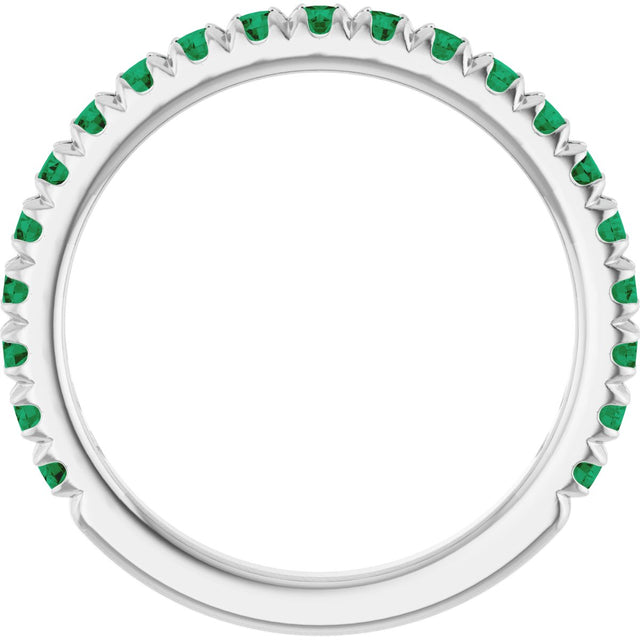 Platinum Round Natural Emerald French-Set Anniversary Band - view 2