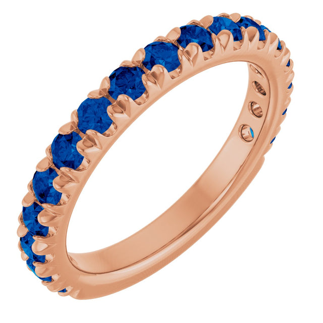 14K Gold Round Lab-Grown Blue Sapphire French-Set Anniversary Band - Rose Gold