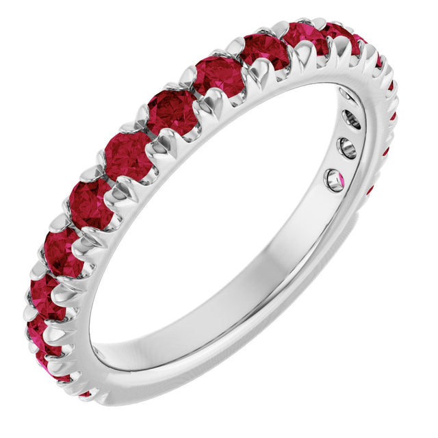 14K Gold Round Lab-Grown Ruby French-Set Anniversary Band - White Gold
