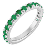 Platinum Round Natural Emerald French-Set Anniversary Band