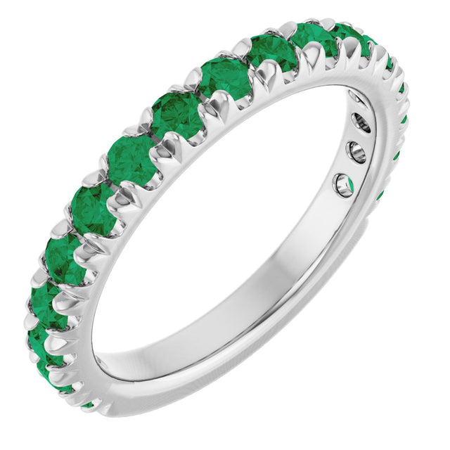 Platinum Round Natural Emerald French-Set Anniversary Band