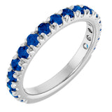 14K Gold Round Natural Blue Sapphire French-Set Anniversary Band - White Gold