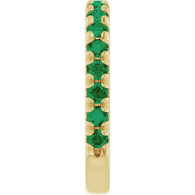 14K Gold Round Lab-Grown Emerald French-Set Anniversary Band - Yellow Gold - view 4