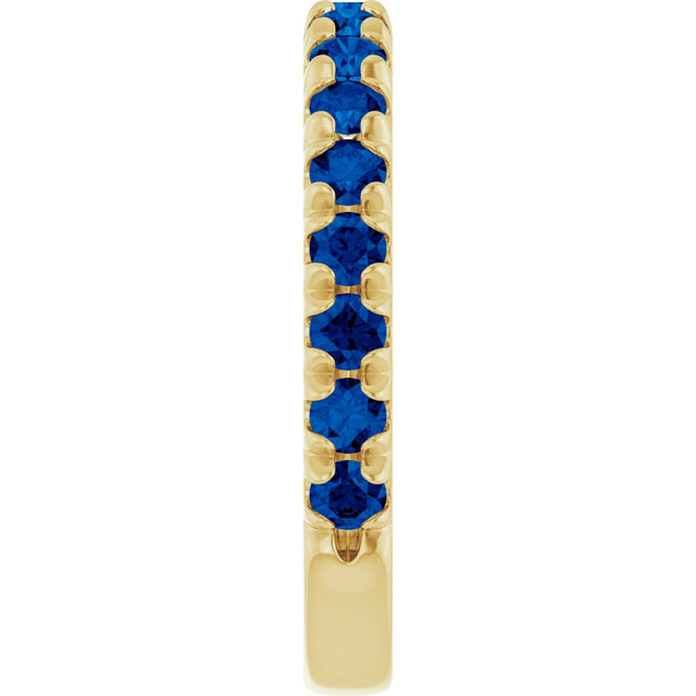 14K Gold Round Natural Blue Sapphire French-Set Anniversary Band - Yellow Gold - view 4