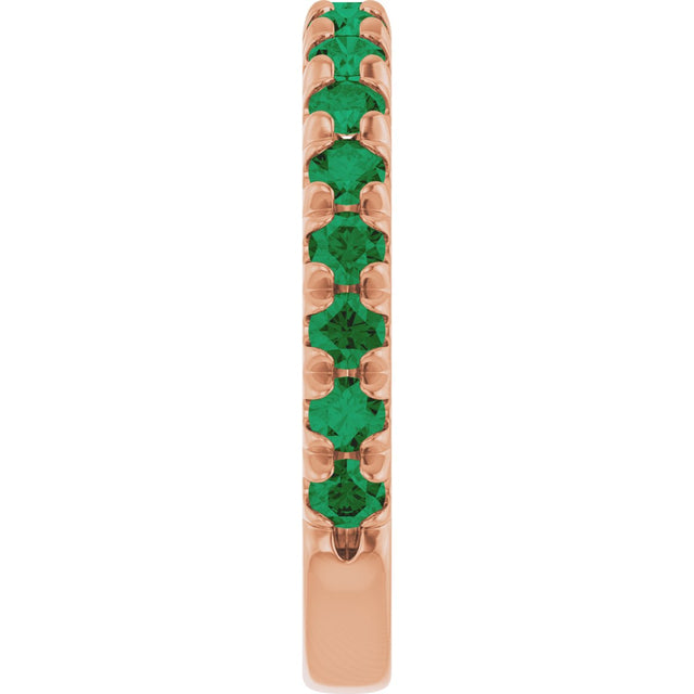 14K Gold Round Lab-Grown Emerald French-Set Anniversary Band - Rose Gold - view 4