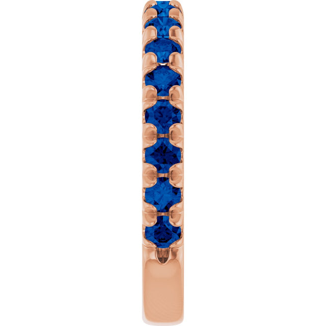 14K Gold Round Natural Blue Sapphire French-Set Anniversary Band - Rose Gold - view 4