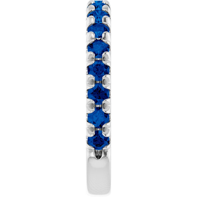 Platinum Round Lab-Grown Blue Sapphire French-Set Anniversary Band - view 4
