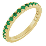 14K Gold Round Natural Emerald French-Set Anniversary Band - Yellow Gold