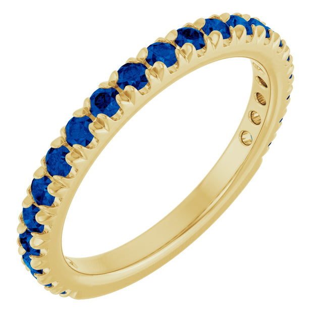 14K Gold Round Natural Blue Sapphire French-Set Anniversary Band - Yellow Gold