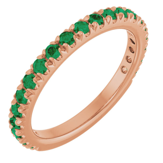 14K Gold Round Lab-Grown Emerald French-Set Anniversary Band - Rose Gold