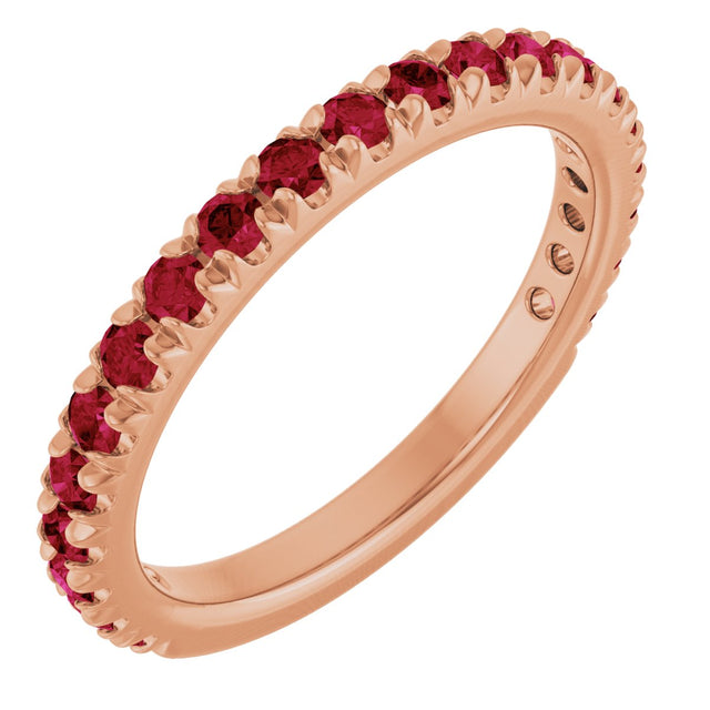 14K Gold Round Natural Ruby French-Set Anniversary Band - Rose Gold