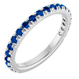 14K Gold Round Natural Blue Sapphire French-Set Anniversary Band - White Gold