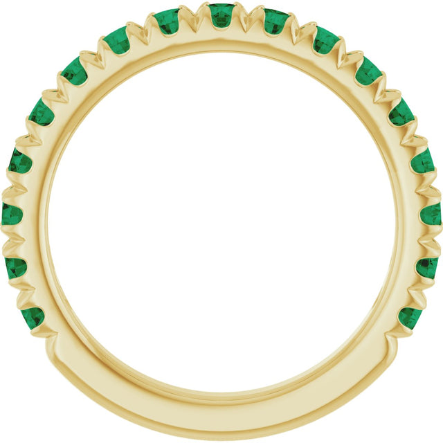 14K Gold Round Lab-Grown Emerald French-Set Anniversary Band - Yellow Gold - view 2