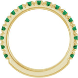 14K Gold Round Natural Emerald French-Set Anniversary Band - Yellow Gold - view 2