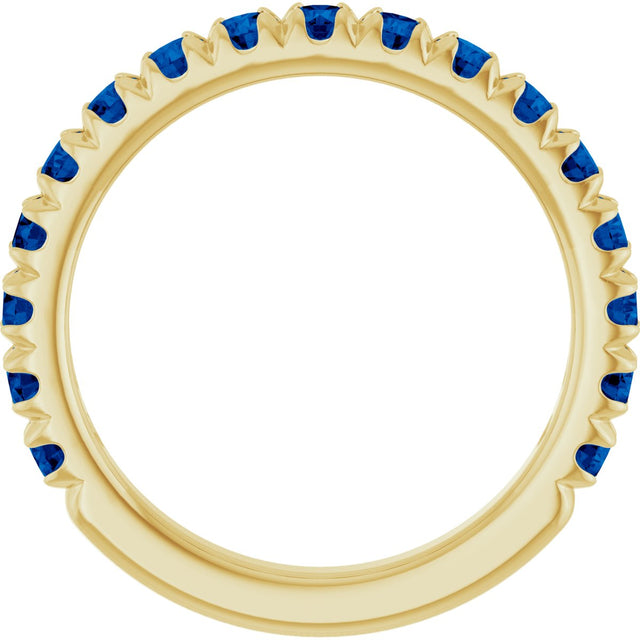 14K Gold Round Natural Blue Sapphire French-Set Anniversary Band - Yellow Gold - view 2