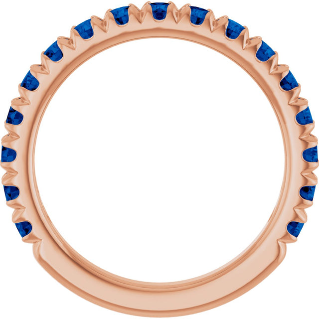 14K Gold Round Natural Blue Sapphire French-Set Anniversary Band - Rose Gold - view 2
