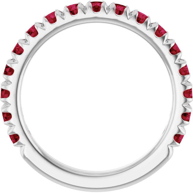 Platinum Round Lab-Grown Ruby French-Set Anniversary Band - view 2