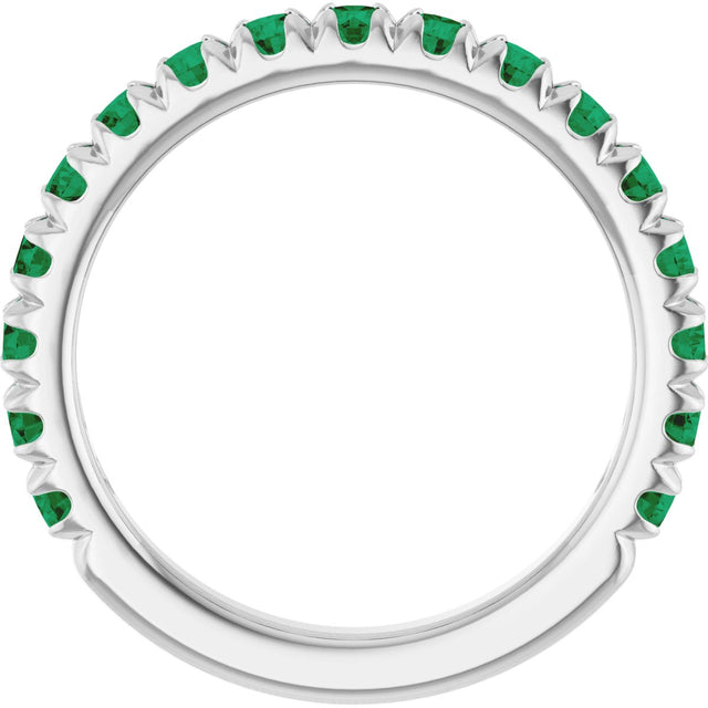 Platinum Round Natural Emerald French-Set Anniversary Band - view 2