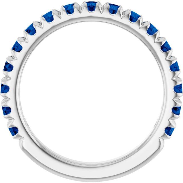 Platinum Round Lab-Grown Blue Sapphire French-Set Anniversary Band - view 2