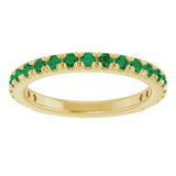 14K Gold Round Lab-Grown Emerald French-Set Anniversary Band - Yellow Gold - view 3
