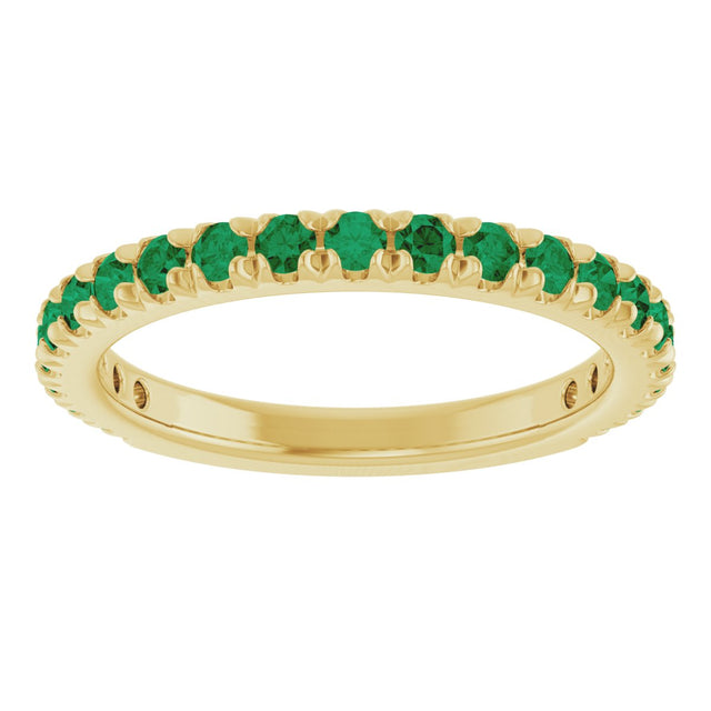 14K Gold Round Lab-Grown Emerald French-Set Anniversary Band - Yellow Gold - view 3