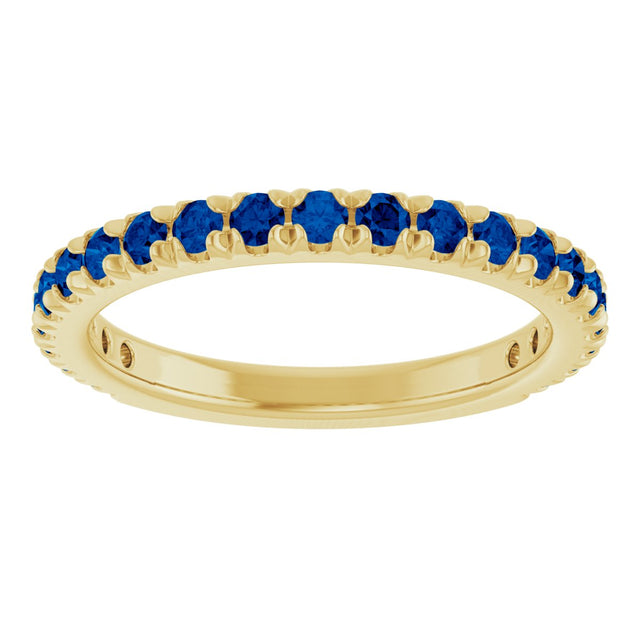 14K Gold Round Lab-Grown Blue Sapphire French-Set Anniversary Band - Yellow Gold - view 3