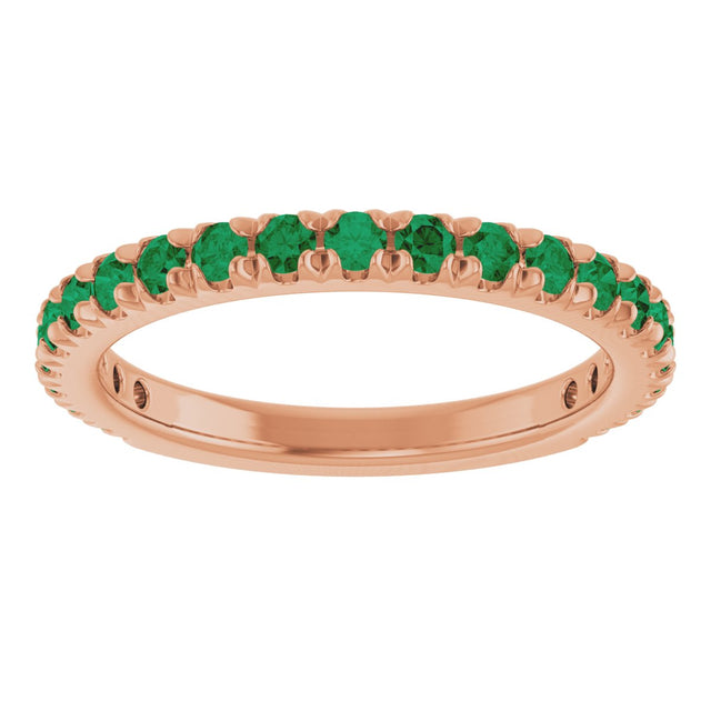 14K Gold Round Natural Emerald French-Set Anniversary Band - Rose Gold - view 3