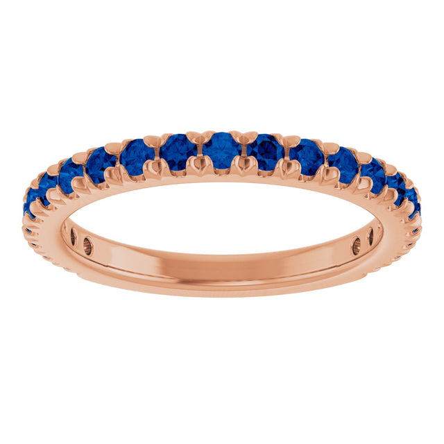 14K Gold Round Lab-Grown Blue Sapphire French-Set Anniversary Band - Rose Gold - view 3