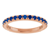 14K Gold Round Natural Blue Sapphire French-Set Anniversary Band - Rose Gold - view 3