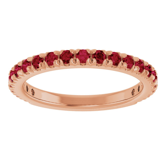 14K Gold Round Lab-Grown Ruby French-Set Anniversary Band - Rose Gold - view 3