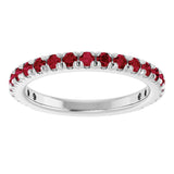 Platinum Round Lab-Grown Ruby French-Set Anniversary Band - view 3