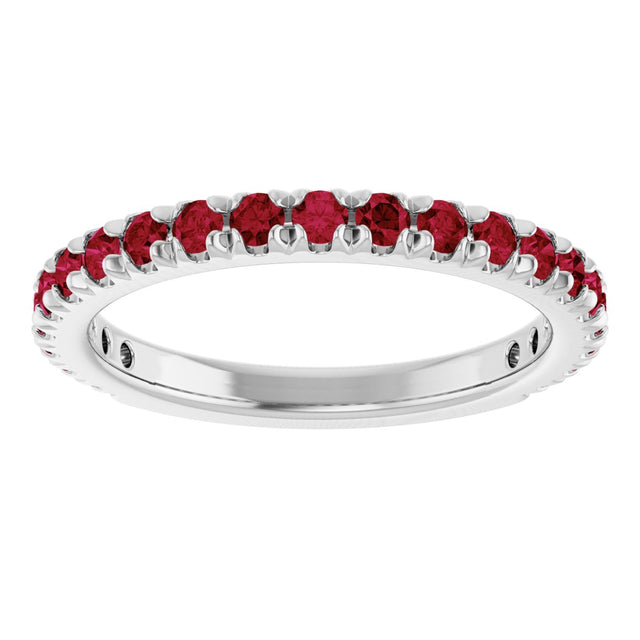 Platinum Round Lab-Grown Ruby French-Set Anniversary Band - view 3