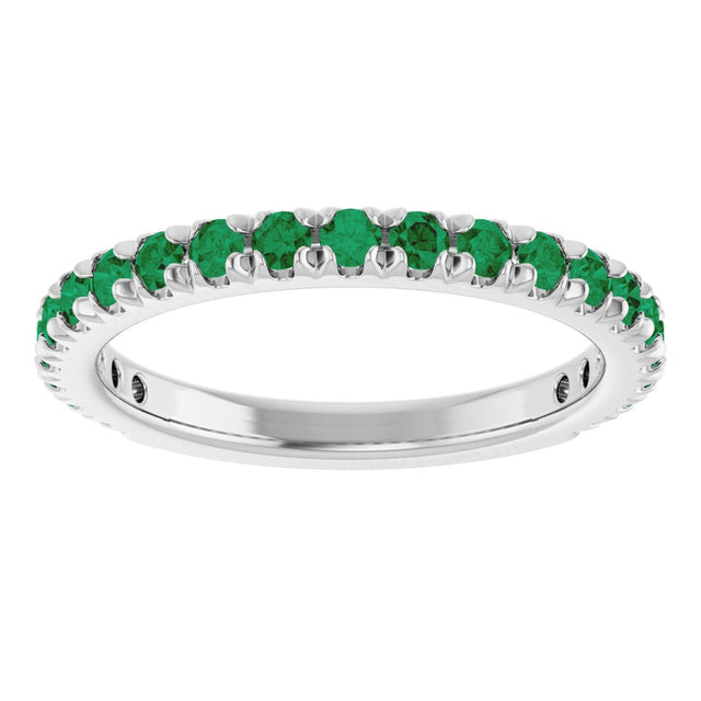 Platinum Round Lab-Grown Emerald French-Set Anniversary Band - view 3