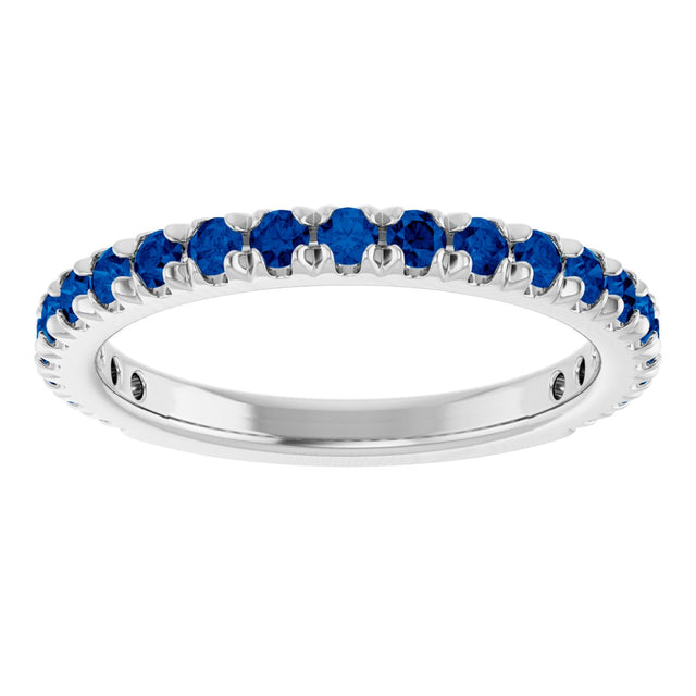 14K Gold Round Natural Blue Sapphire French-Set Anniversary Band - White Gold - view 3