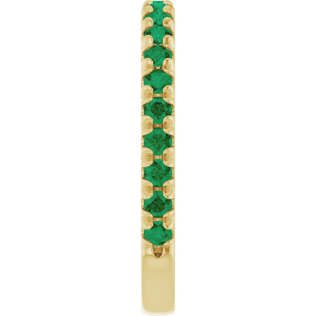 14K Gold Round Lab-Grown Emerald French-Set Anniversary Band - Yellow Gold - view 4
