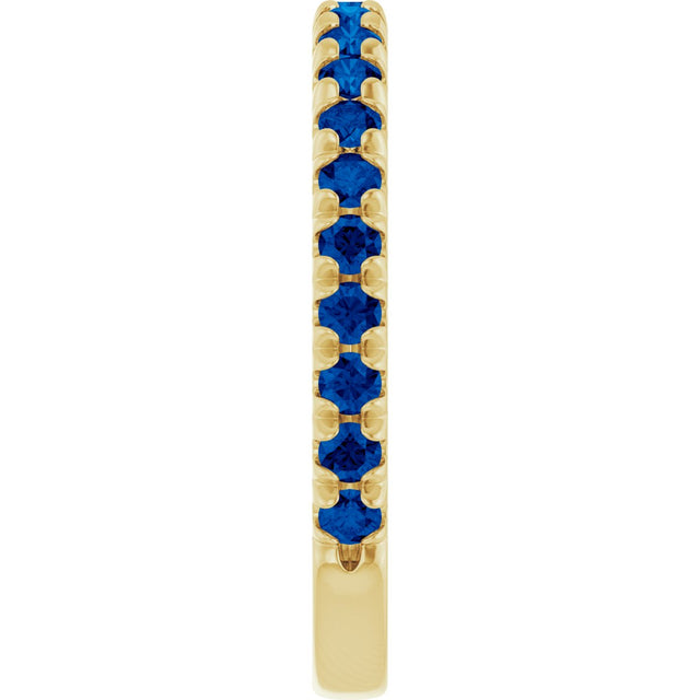 14K Gold Round Natural Blue Sapphire French-Set Anniversary Band - Yellow Gold - view 4