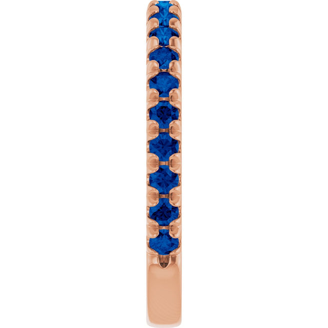 14K Gold Round Lab-Grown Blue Sapphire French-Set Anniversary Band - Rose Gold - view 4