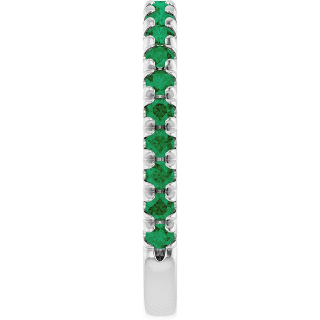 Platinum Round Natural Emerald French-Set Anniversary Band - view 4