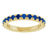 14K Gold Round Natural Blue Sapphire French-Set Anniversary Band - Yellow Gold - view 3