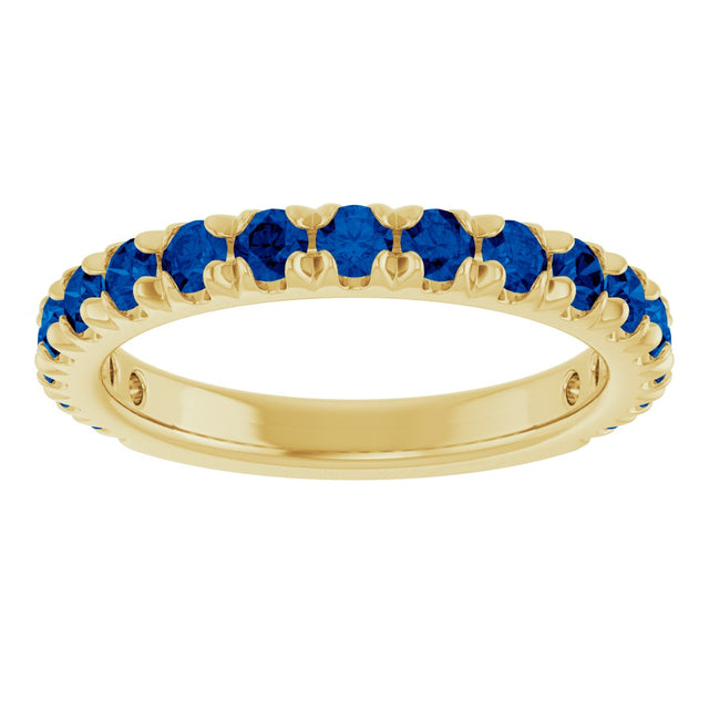 14K Gold Round Natural Blue Sapphire French-Set Anniversary Band - Yellow Gold - view 3